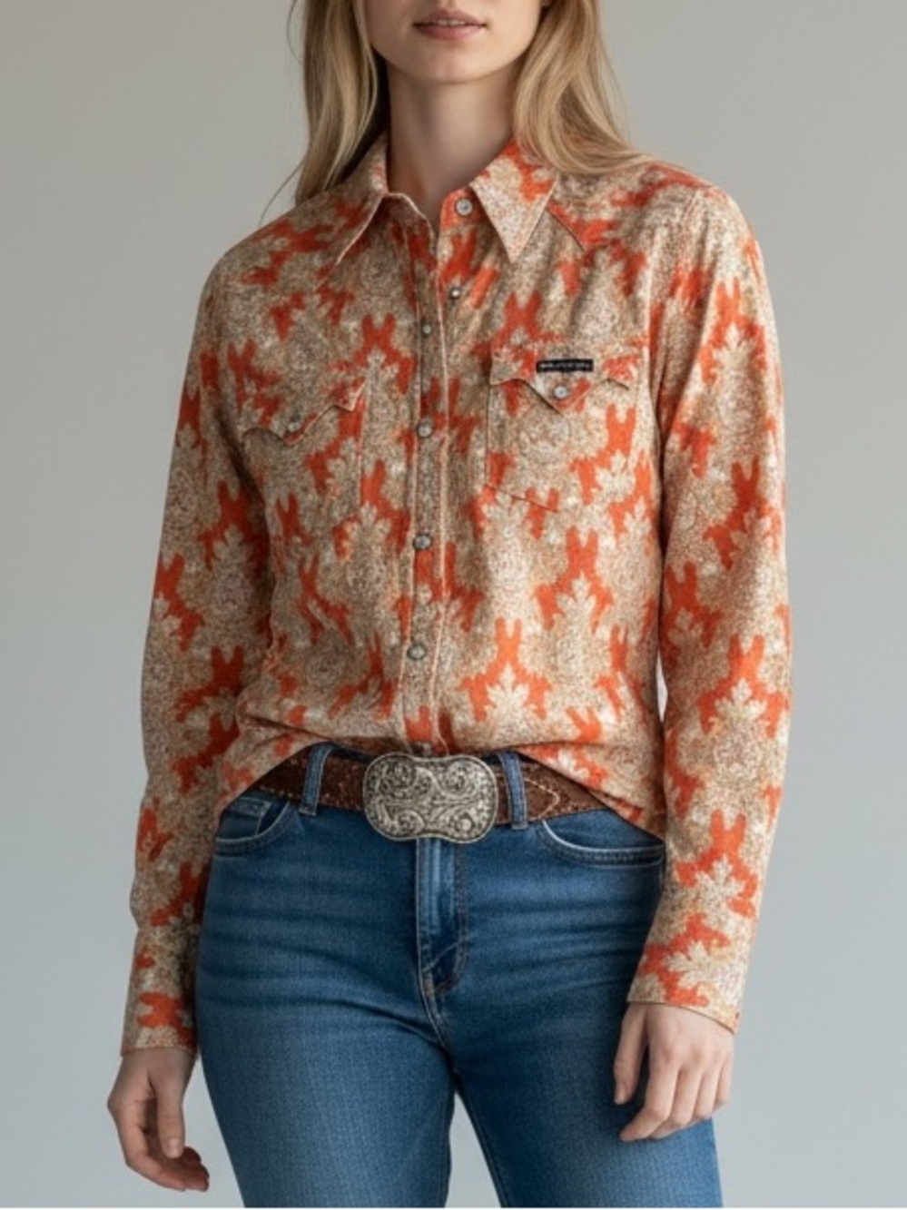 Vintage Lucky Brand Western Corduroy Paisley Pearl Snap Shirt Sz S